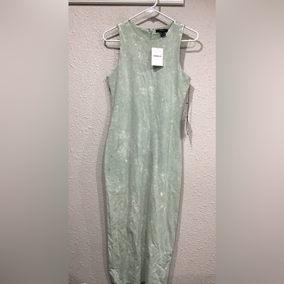 Forever 21 Green Acid Wash Midi Tank Dress Size L Sleeveless Bodycon Casual Y2K - Picture 1 of 5